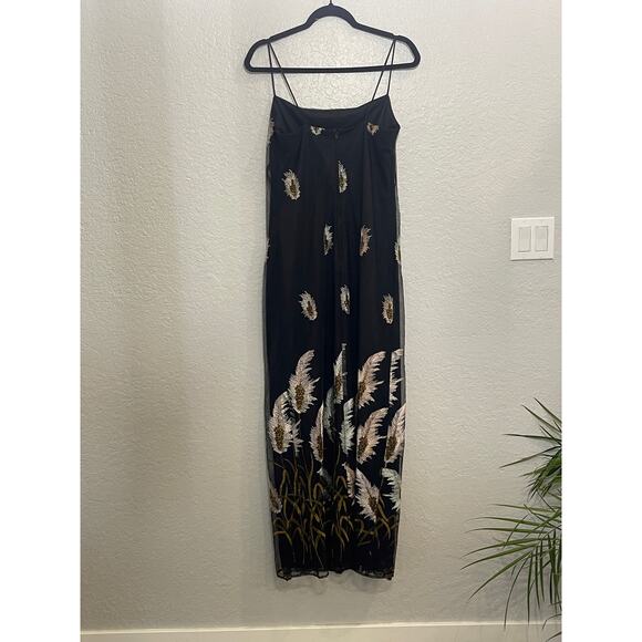 Green Land Maxi Dress – Leaf Silhouette | Mesh Straps | Vintage Size M - Picture 5 of 10